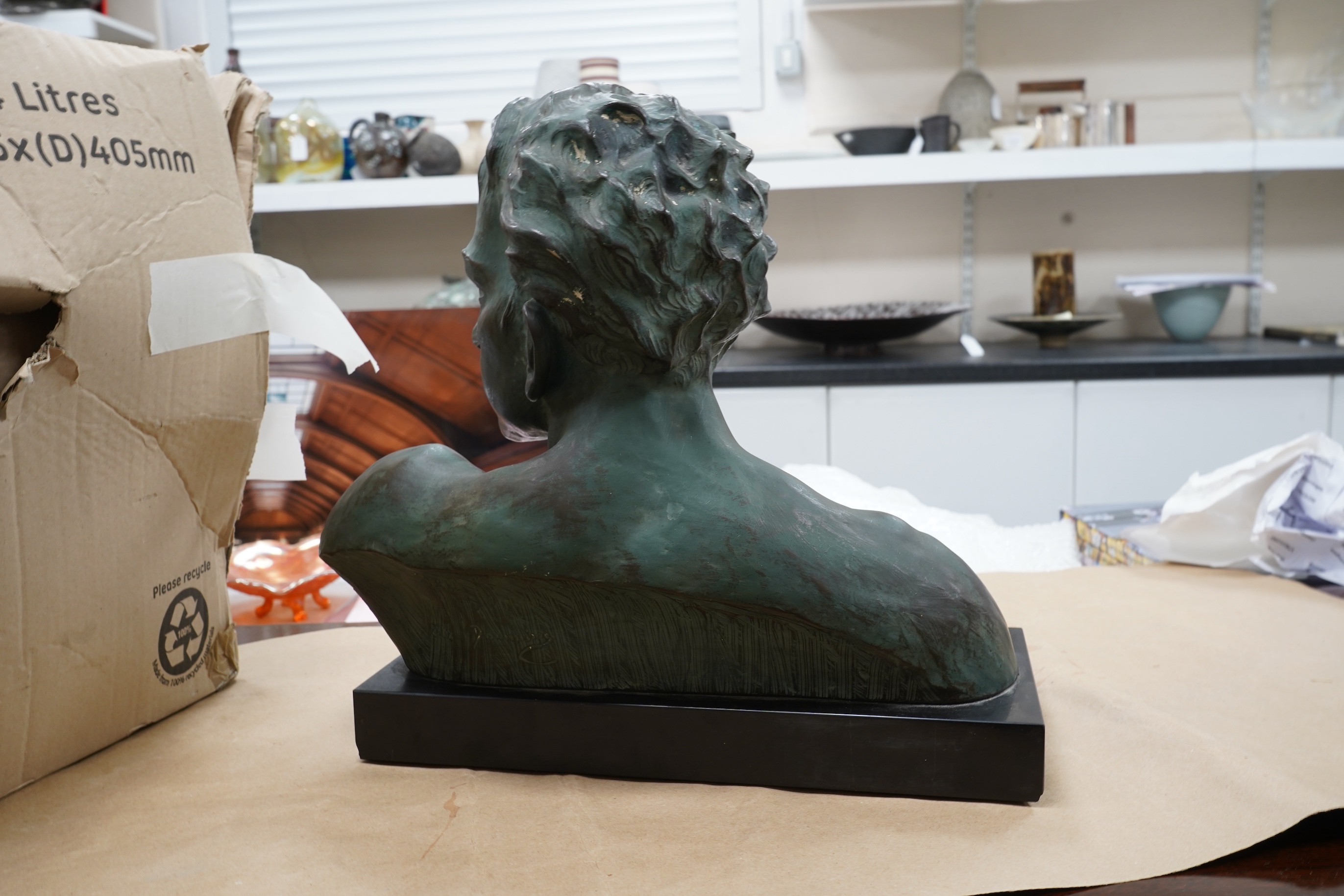 Bronzed bust - after Johannes Dommisse, 39cm wide x 35cm high